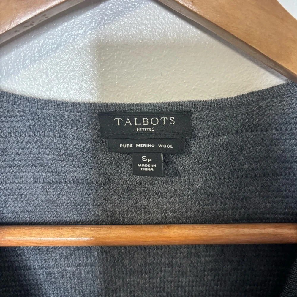 Talbots Petite Merino Wool Open Cardigan Fringe Gray Size SP
